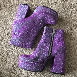 Current mood purple glitter boots